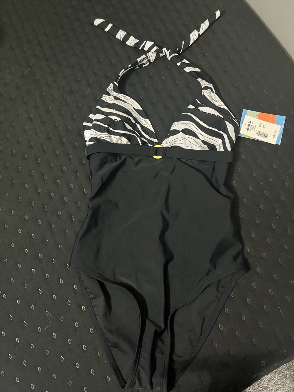 Black Zebra-Print Halter One-Piece Swimsuit - Women's Swim NWT
